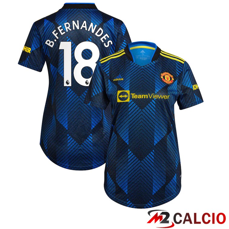 Maglie Calcio Personalizzate,Tute Calcio Squadre,Maglia Nazionale Italiana Calcio | Maglia Manchester United (B.FERNANDES 18) Donna Terza Blu Scuro 2021/2022