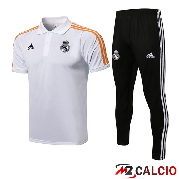 Maglie Calcio Personalizzate,Tute Calcio Squadre,Maglia Nazionale Italiana Calcio | Maglia Polo Real Madrid + Pantaloni Bianco 2021/2022