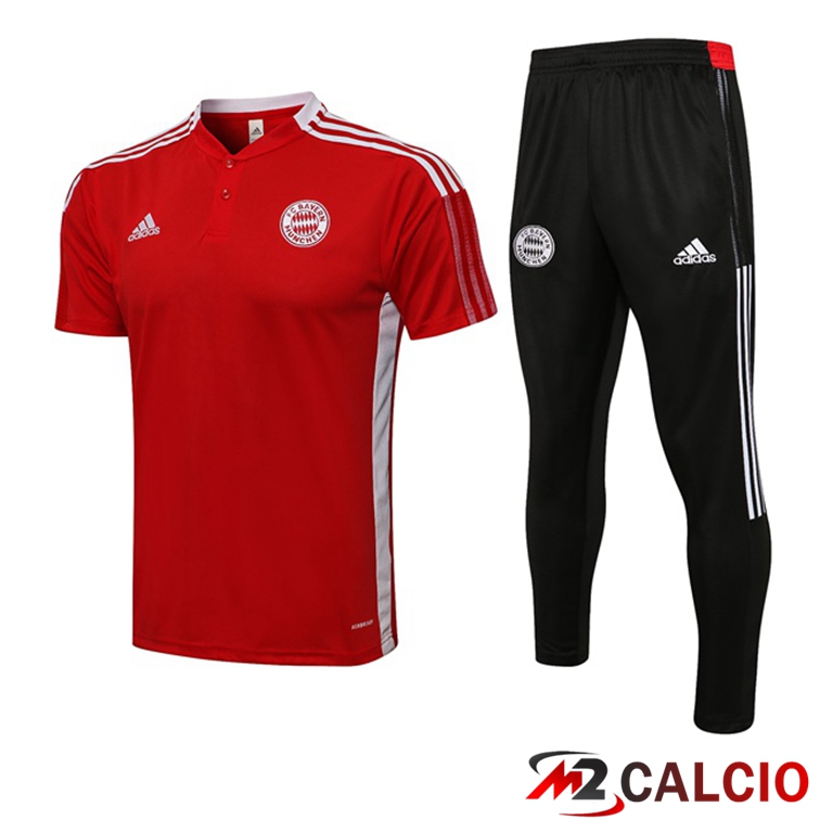 Maglie Calcio Personalizzate,Tute Calcio Squadre,Maglia Nazionale Italiana Calcio | Maglia Polo Bayern Monaco + Pantaloni Rosso 2021/2022