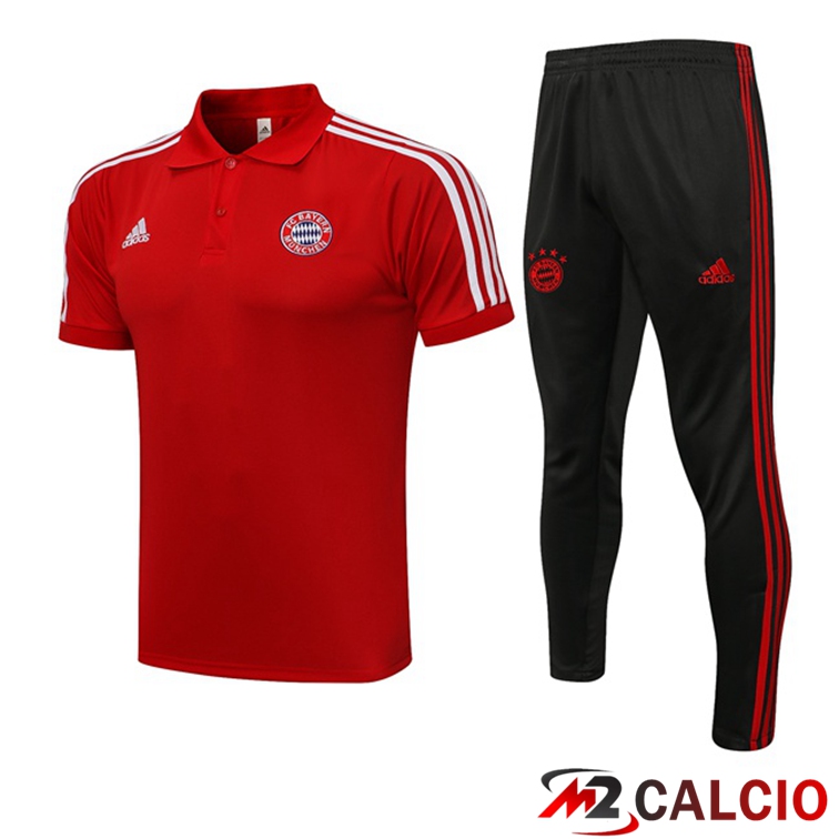 Maglie Calcio Personalizzate,Tute Calcio Squadre,Maglia Nazionale Italiana Calcio | Maglia Polo Bayern Monaco + Pantaloni Rosso 2021/2022