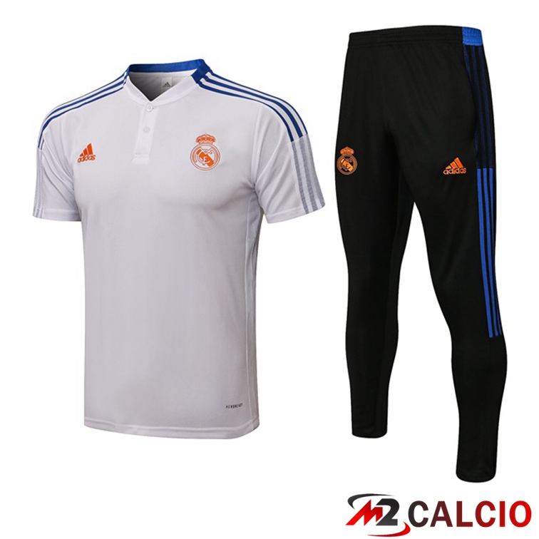 Maglie Calcio Personalizzate,Tute Calcio Squadre,Maglia Nazionale Italiana Calcio | Maglia Polo Real Madrid + Pantaloni Bianco 2021/2022