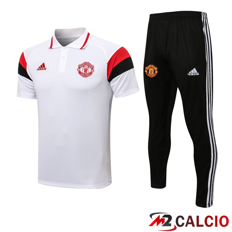 Maglie Calcio Personalizzate,Tute Calcio Squadre,Maglia Nazionale Italiana Calcio | Maglia Polo Manchester United + Pantaloni Bianco 2021/2022