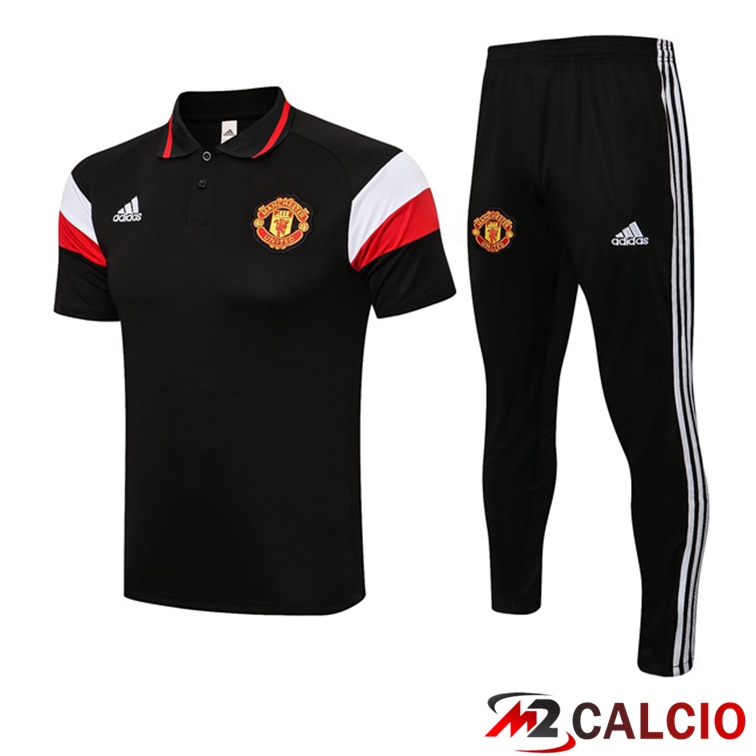 Maglie Calcio Personalizzate,Tute Calcio Squadre,Maglia Nazionale Italiana Calcio | Maglia Polo Manchester United + Pantaloni Nero 2021/2022