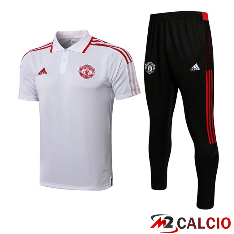 Maglie Calcio Personalizzate,Tute Calcio Squadre,Maglia Nazionale Italiana Calcio | Maglia Polo Manchester United + Pantaloni Bianco 2021/2022