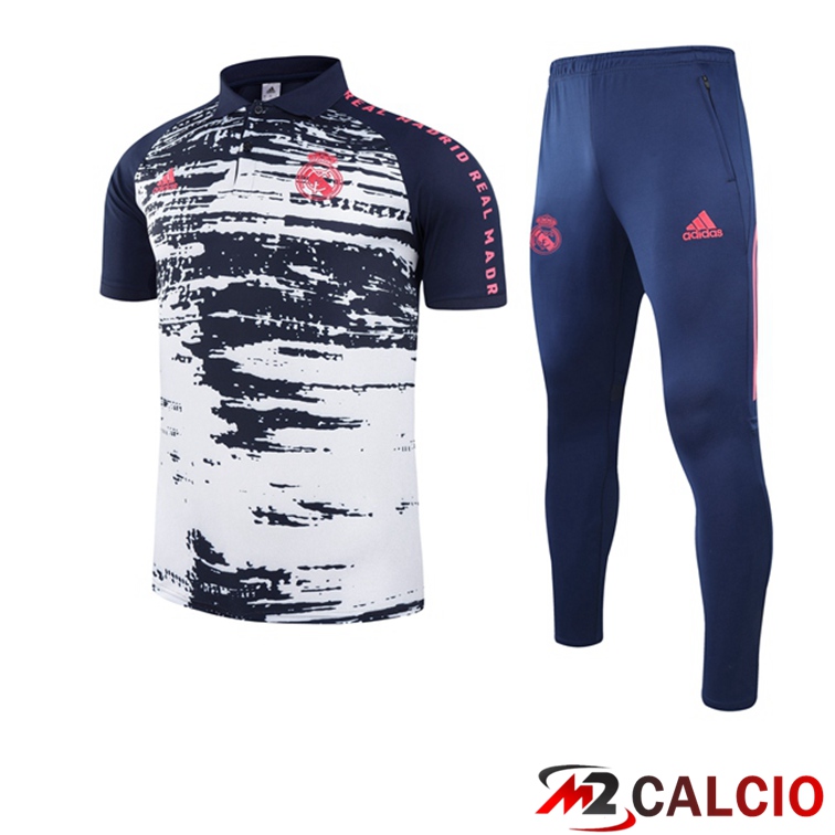 Maglie Calcio Personalizzate,Tute Calcio Squadre,Maglia Nazionale Italiana Calcio | Maglia Polo Real Madrid + Pantaloni Bianco Blu 2021/2022
