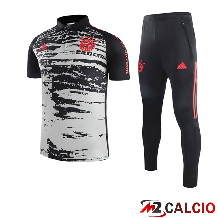 Maglie Calcio Personalizzate,Tute Calcio Squadre,Maglia Nazionale Italiana Calcio | Maglia Polo Bayern Monaco + Pantaloni Grigio Nero 2021/2022
