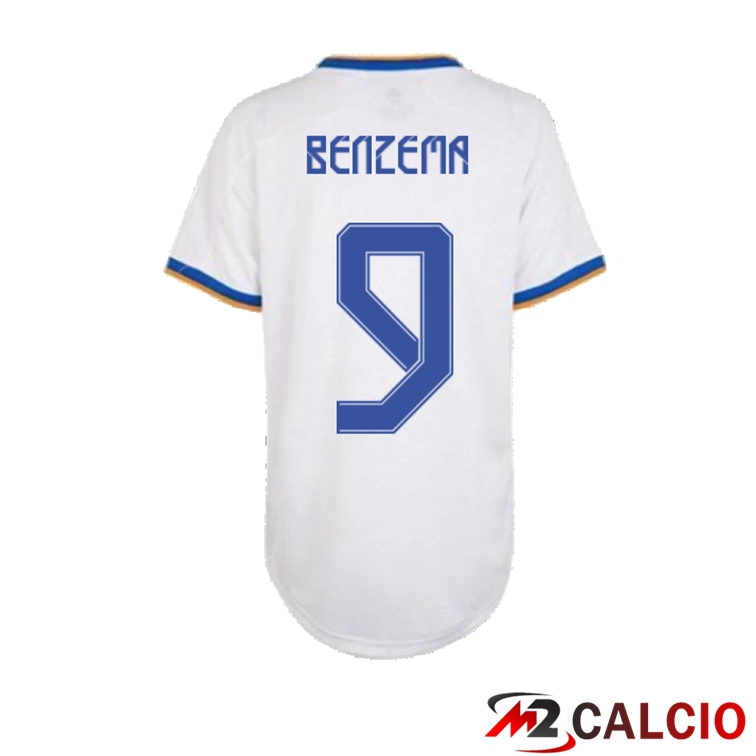 Maglie Calcio Personalizzate,Tute Calcio Squadre,Maglia Nazionale Italiana Calcio | Maglia Real Madrid (BENZEMA 9) Donna Prima Bianco 2021/2022
