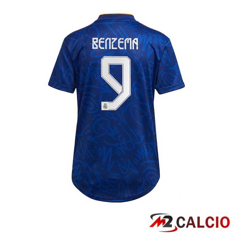 Maglie Calcio Personalizzate,Tute Calcio Squadre,Maglia Nazionale Italiana Calcio | Maglia Real Madrid (BENZEMA 9) Donna Seconda Blu 2021/2022