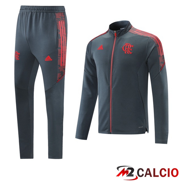 Maglie Calcio Personalizzate,Tute Calcio Squadre,Maglia Nazionale Italiana Calcio | Insieme Tuta Calcio - Giacca Flamengo Grigio 2021/2022