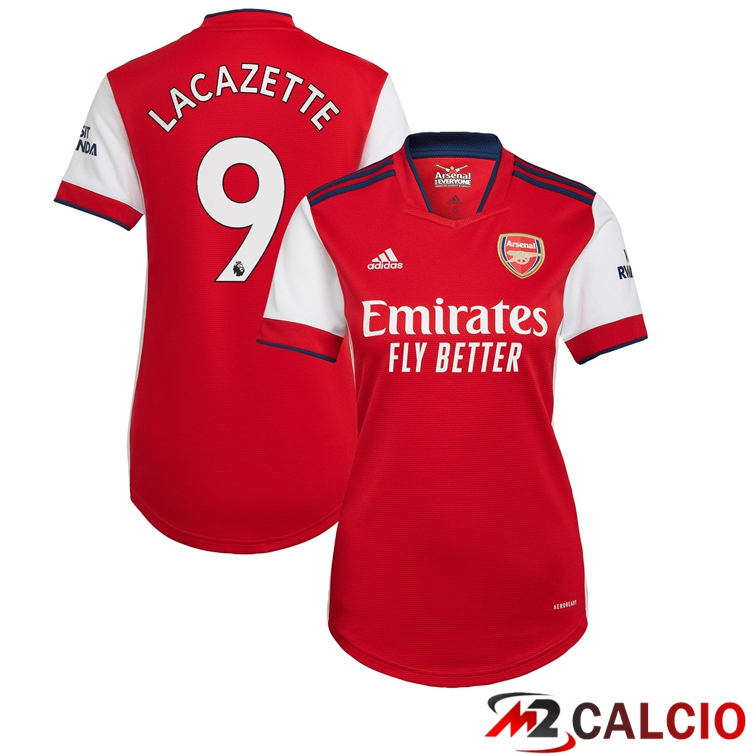 Maglie Calcio Personalizzate,Tute Calcio Squadre,Maglia Nazionale Italiana Calcio | Maglia FC Arsenal (LACAZETTE 9) Donna Prima Rosso/Bianco 2021/2022