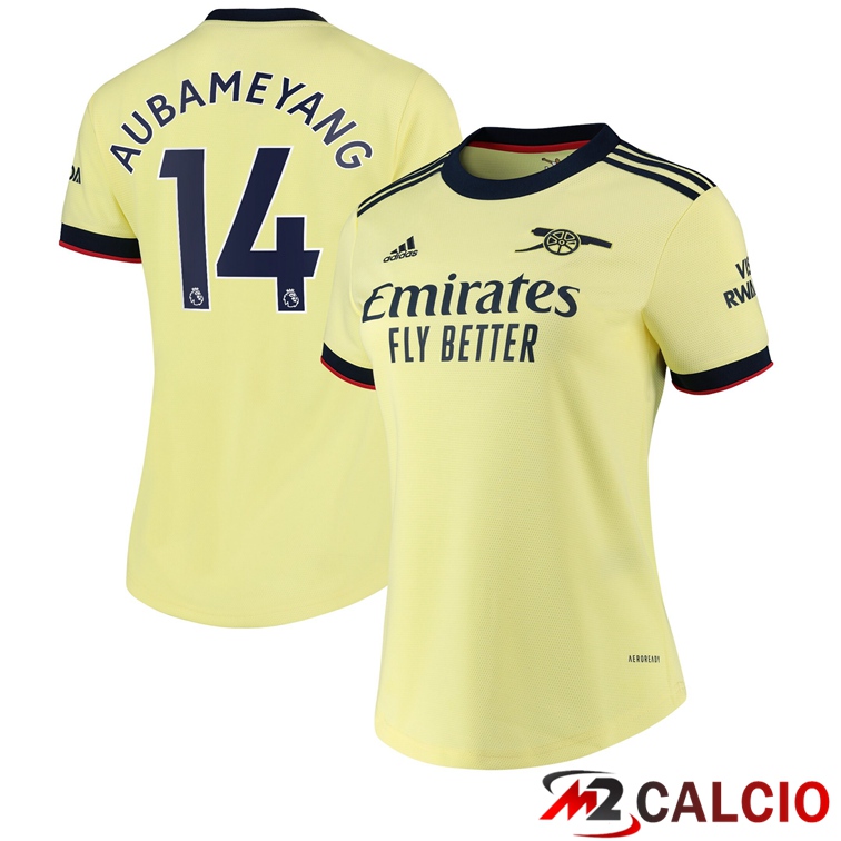 Maglie Calcio Personalizzate,Tute Calcio Squadre,Maglia Nazionale Italiana Calcio | Maglia FC Arsenal (AUBAMEYANG 14) Donna Seconda Giallo 2021/2022