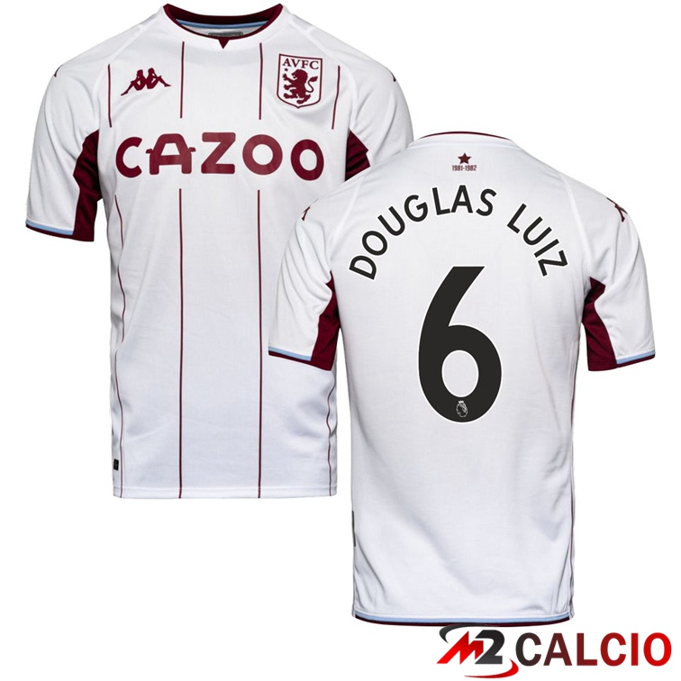 Maglie Calcio Personalizzate,Tute Calcio Squadre,Maglia Nazionale Italiana Calcio | Maglia Aston Villa (DOUGLAS LUIZ 6) Seconda Bianco 2021/2022