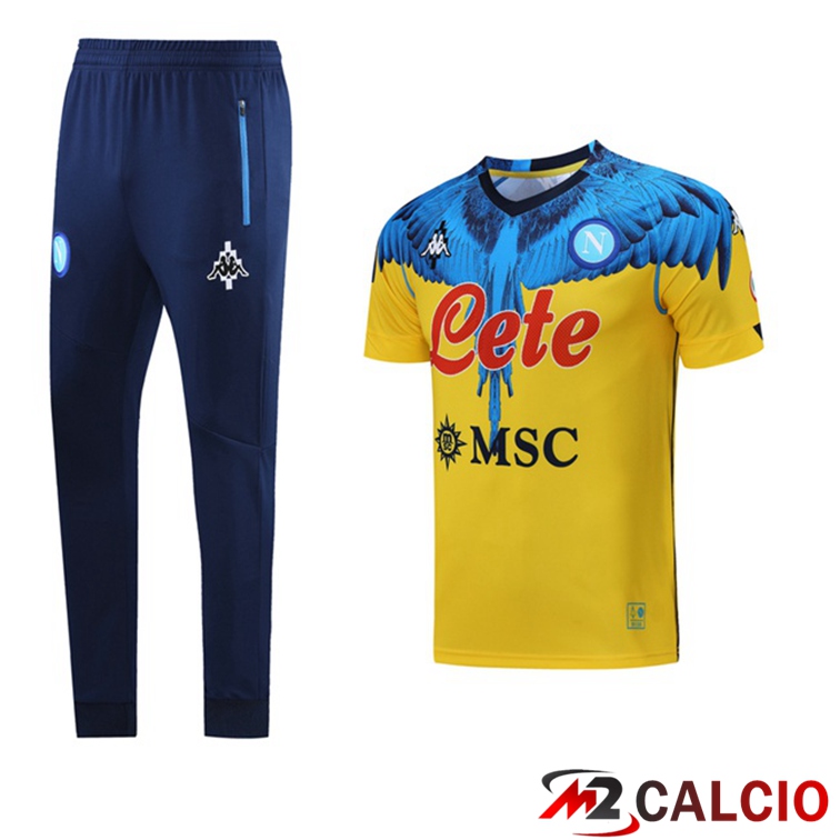 Maglie Calcio Personalizzate,Tute Calcio Squadre,Maglia Nazionale Italiana Calcio | Maglia Allenamento SSC Napoli + Pantaloni Giallo 2021/2022