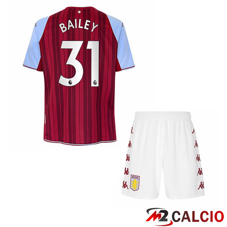 Maglie Calcio Personalizzate,Tute Calcio Squadre,Maglia Nazionale Italiana Calcio | Maglia Aston Villa (Bailey 31) Bambino Prima Rosso 2021/22