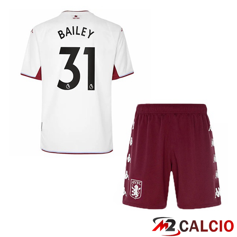 Maglie Calcio Personalizzate,Tute Calcio Squadre,Maglia Nazionale Italiana Calcio | Maglia Aston Villa (Bailey 31) Bambino Seconda Bianco 2021/22