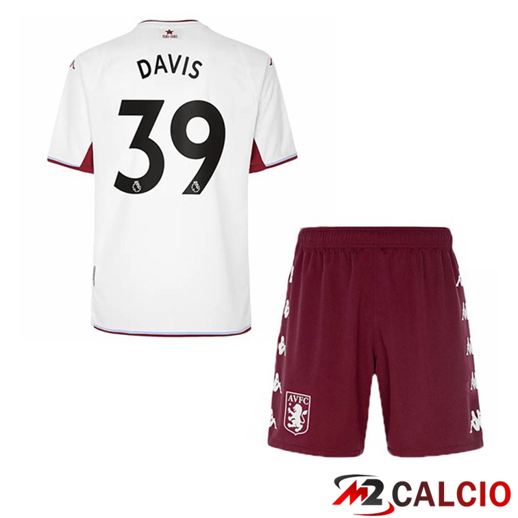 Maglie Calcio Personalizzate,Tute Calcio Squadre,Maglia Nazionale Italiana Calcio | Maglia Aston Villa (Davis 39) Bambino Seconda Bianco 2021/22