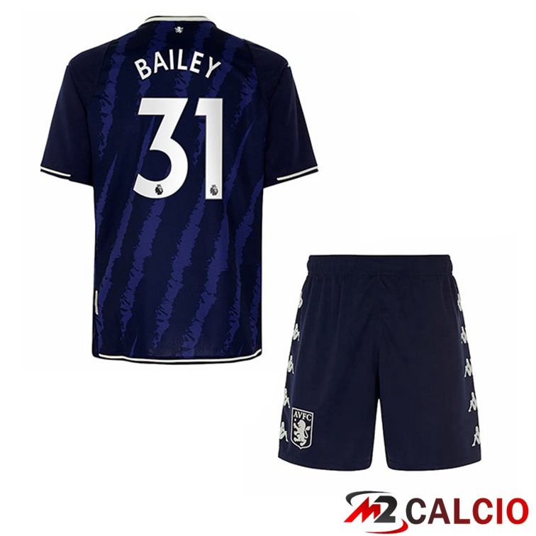 Maglie Calcio Personalizzate,Tute Calcio Squadre,Maglia Nazionale Italiana Calcio | Maglia Aston Villa (Bailey 31) Bambino Terza Blu 2021/22