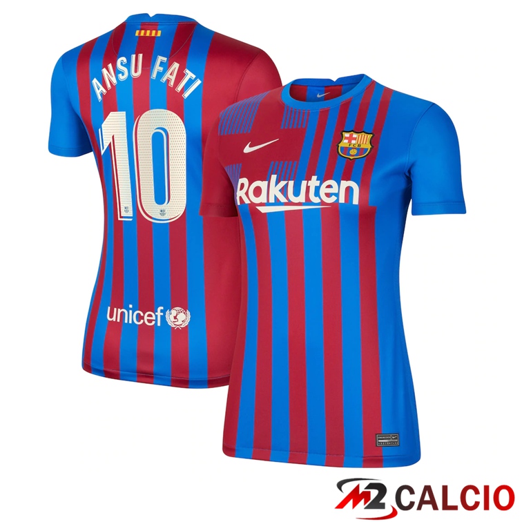 Maglie Calcio Personalizzate,Tute Calcio Squadre,Maglia Nazionale Italiana Calcio | Maglia FC Barcellona (ANSU FATI 10) Donna Prima Rosso/Blu 2021/2022