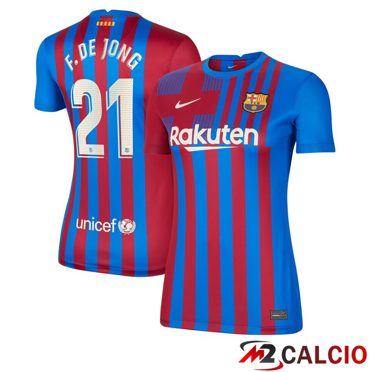 Maglie Calcio Personalizzate,Tute Calcio Squadre,Maglia Nazionale Italiana Calcio | Maglia FC Barcellona (F. De Jong 21) Donna Prima Rosso/Blu 2021/2022