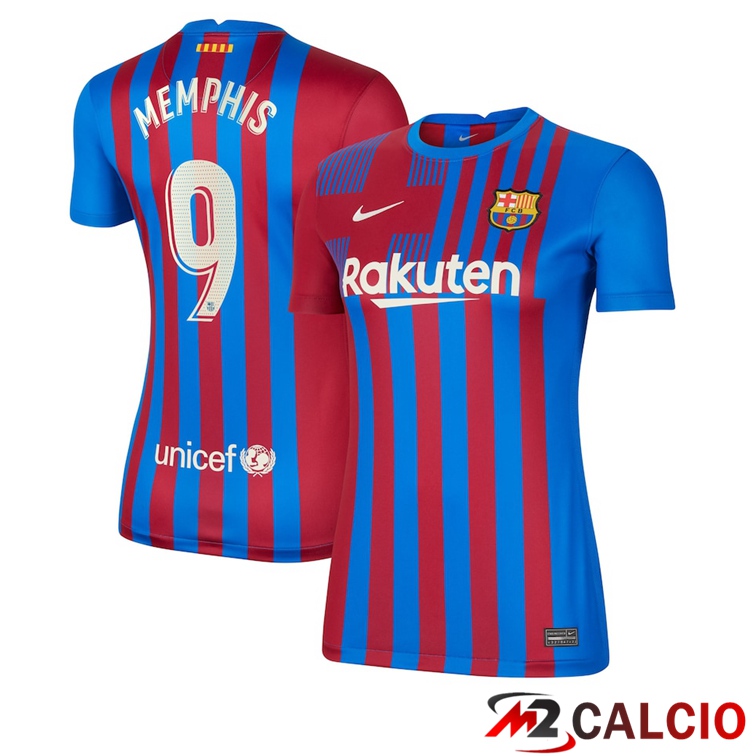 Maglie Calcio Personalizzate,Tute Calcio Squadre,Maglia Nazionale Italiana Calcio | Maglia FC Barcellona (MEMPHIS 9) Donna Prima Rosso/Blu 2021/2022