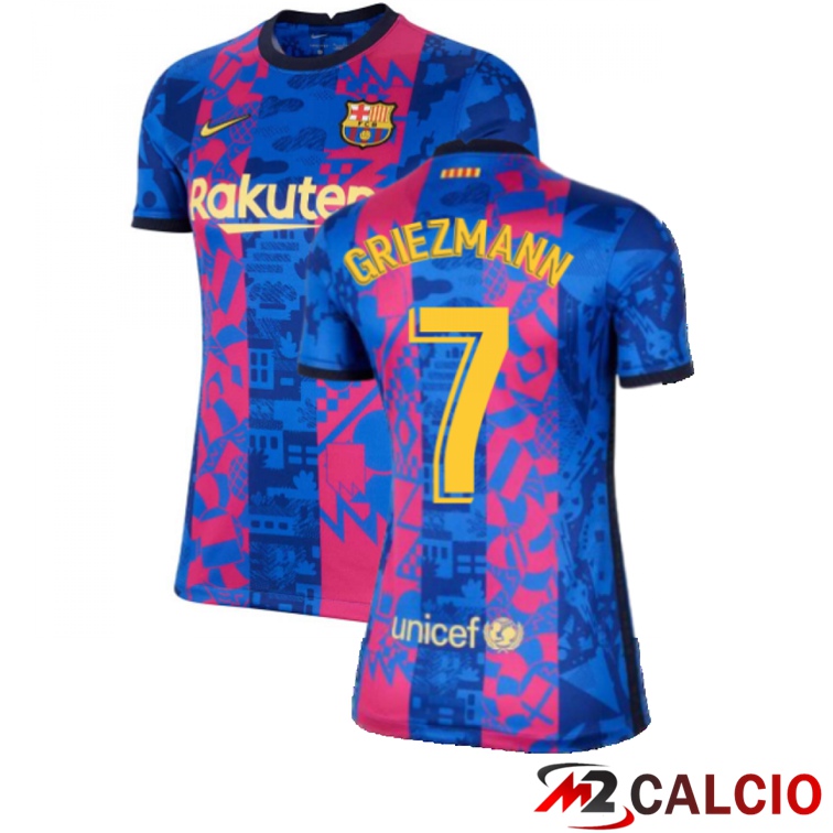 Maglie Calcio Personalizzate,Tute Calcio Squadre,Maglia Nazionale Italiana Calcio | Maglia FC Barcellona (Griezmann 7) Donna Terza 2021/2022