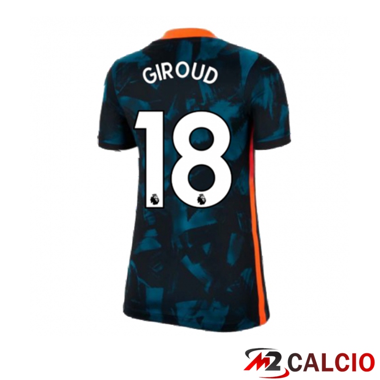Maglie Calcio Personalizzate,Tute Calcio Squadre,Maglia Nazionale Italiana Calcio | Maglia FC Chelsea (GIROUD 18) Donna Terza Verde/Nero 2021/2022