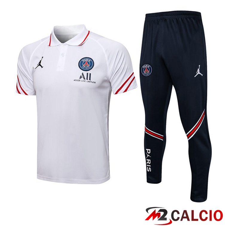 Maglie Calcio Personalizzate,Tute Calcio Squadre,Maglia Nazionale Italiana Calcio | Maglia Polo Jordan PSG + Pantaloni Bianco 2021/2022