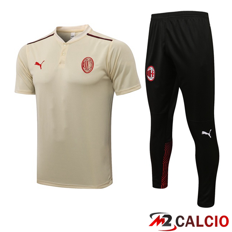 Maglie Calcio Personalizzate,Tute Calcio Squadre,Maglia Nazionale Italiana Calcio | Maglia Polo AC Milan + Pantaloni Giallo 2021/2022