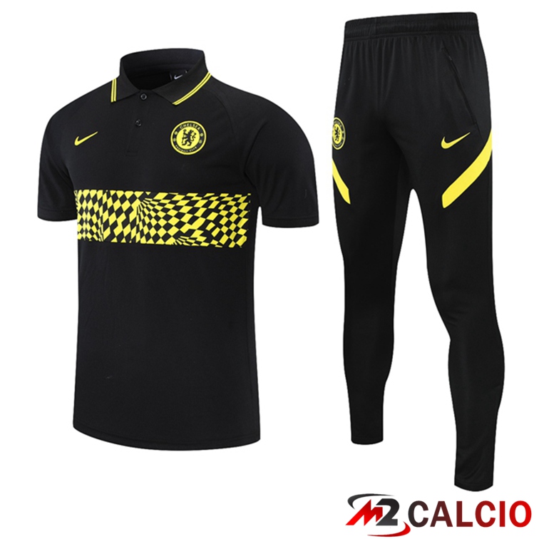 Maglie Calcio Personalizzate,Tute Calcio Squadre,Maglia Nazionale Italiana Calcio | Maglia Polo FC Chelsea + Pantaloni Nero Giallo 2021/2022