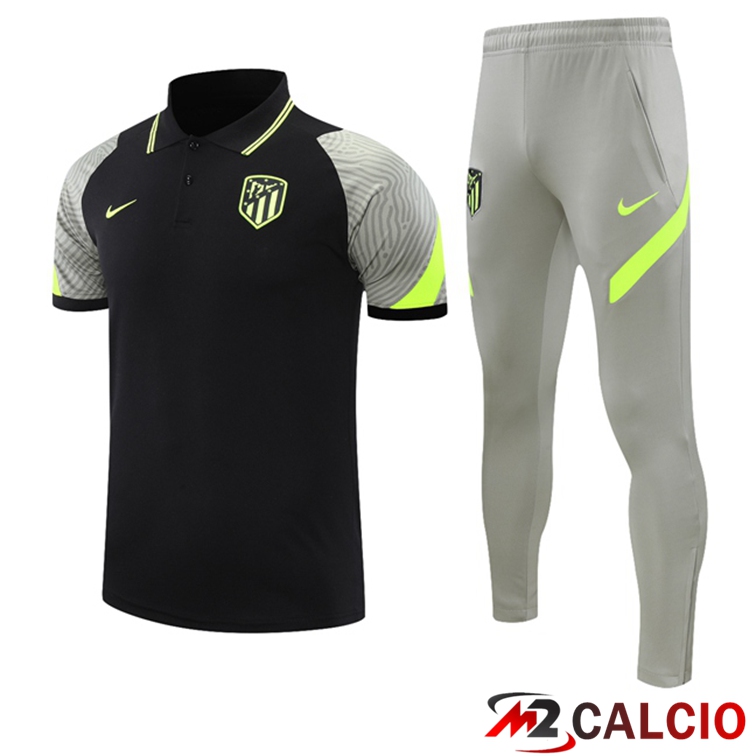 Maglie Calcio Personalizzate,Tute Calcio Squadre,Maglia Nazionale Italiana Calcio | Maglia Polo Atletico Madrid + Pantaloni Nero Grigio 2021/2022
