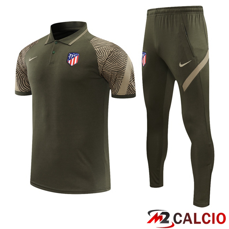 Maglie Calcio Personalizzate,Tute Calcio Squadre,Maglia Nazionale Italiana Calcio | Maglia Polo Atletico Madrid + Pantaloni Verde Fonce 2021/2022