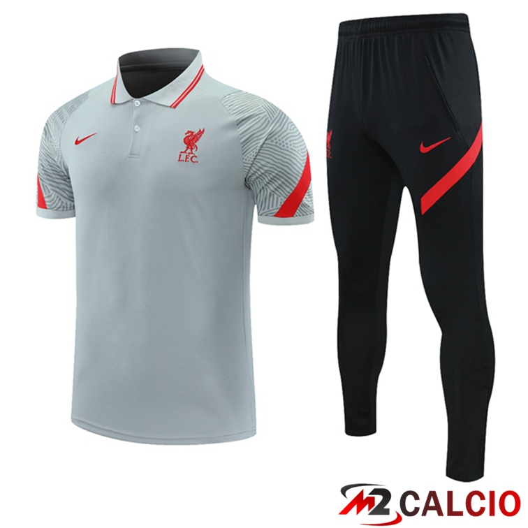 Maglie Calcio Personalizzate,Tute Calcio Squadre,Maglia Nazionale Italiana Calcio | Maglia Polo FC Liverpool + Pantaloni Grigio 2021/2022