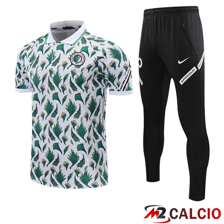 Maglie Calcio Personalizzate,Tute Calcio Squadre,Maglia Nazionale Italiana Calcio | Maglia Polo Nigeria + Pantaloni Bianco Verde 2021/2022