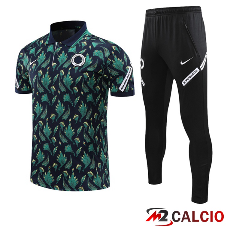 Maglie Calcio Personalizzate,Tute Calcio Squadre,Maglia Nazionale Italiana Calcio | Maglia Polo Nigeria + Pantaloni Nero Verde 2021/2022