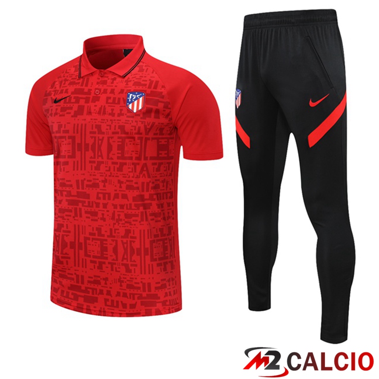 Maglie Calcio Personalizzate,Tute Calcio Squadre,Maglia Nazionale Italiana Calcio | Maglia Polo Atletico Madrid + Pantaloni Rosso 2021/2022