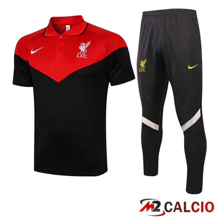 Maglie Calcio Personalizzate,Tute Calcio Squadre,Maglia Nazionale Italiana Calcio | Maglia Polo FC Liverpool + Pantaloni Nero Rosso 2021/2022