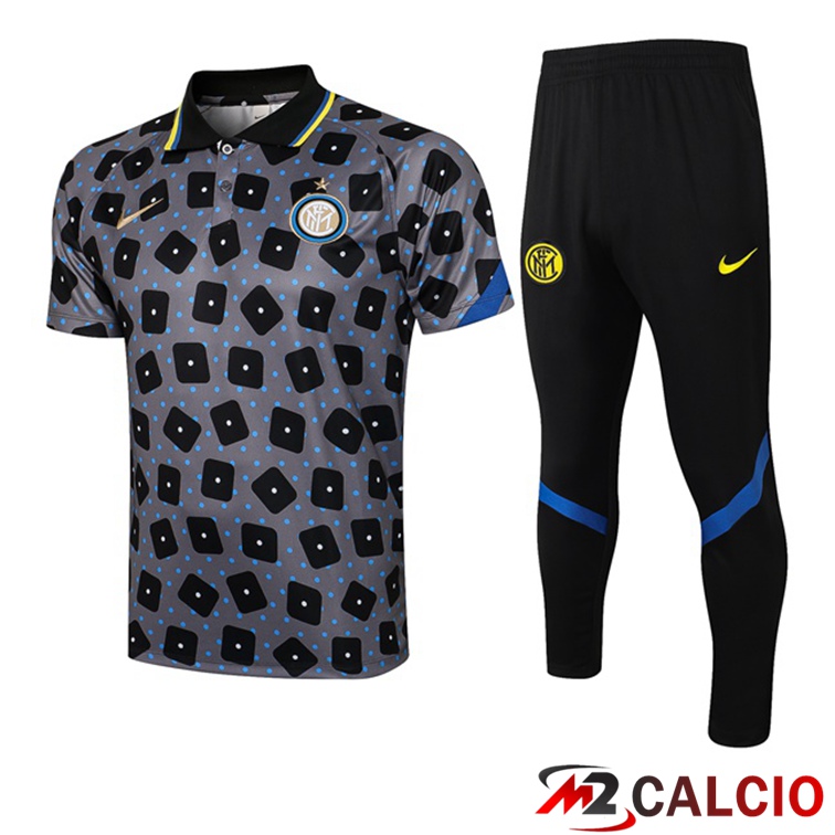 Maglie Calcio Personalizzate,Tute Calcio Squadre,Maglia Nazionale Italiana Calcio | Maglia Polo Inter Milan + Pantaloni Grigio Nero 2021/2022