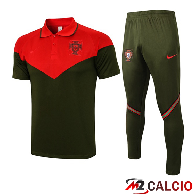 Maglie Calcio Personalizzate,Tute Calcio Squadre,Maglia Nazionale Italiana Calcio | Maglia Polo Portogallo + Pantaloni Rosso Verde 2021/2022