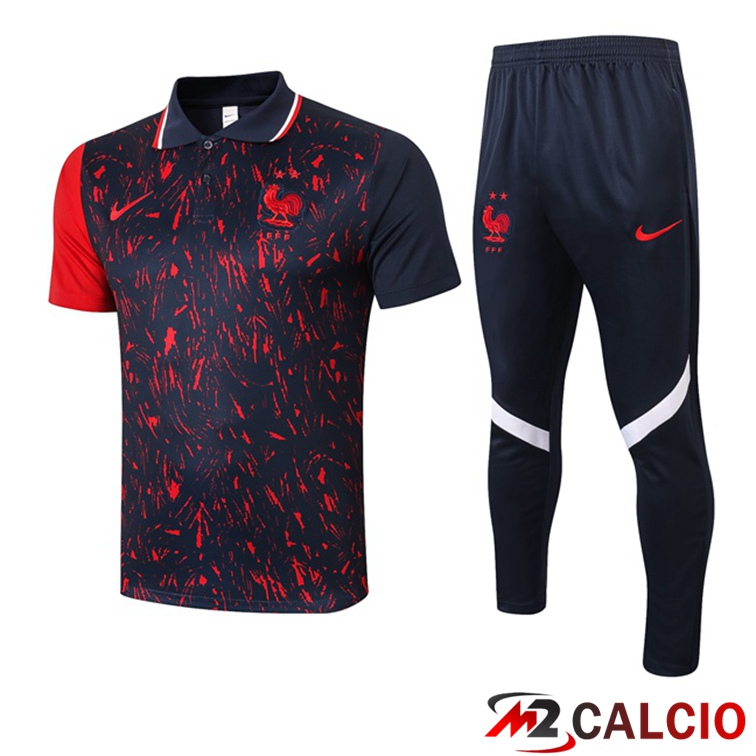 Maglie Calcio Personalizzate,Tute Calcio Squadre,Maglia Nazionale Italiana Calcio | Maglia Polo Francia + Pantaloni Nero Rosso 2021/2022