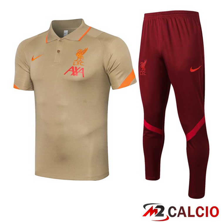Maglie Calcio Personalizzate,Tute Calcio Squadre,Maglia Nazionale Italiana Calcio | Maglia Polo FC Liverpool + Pantaloni Giallo 2021/2022