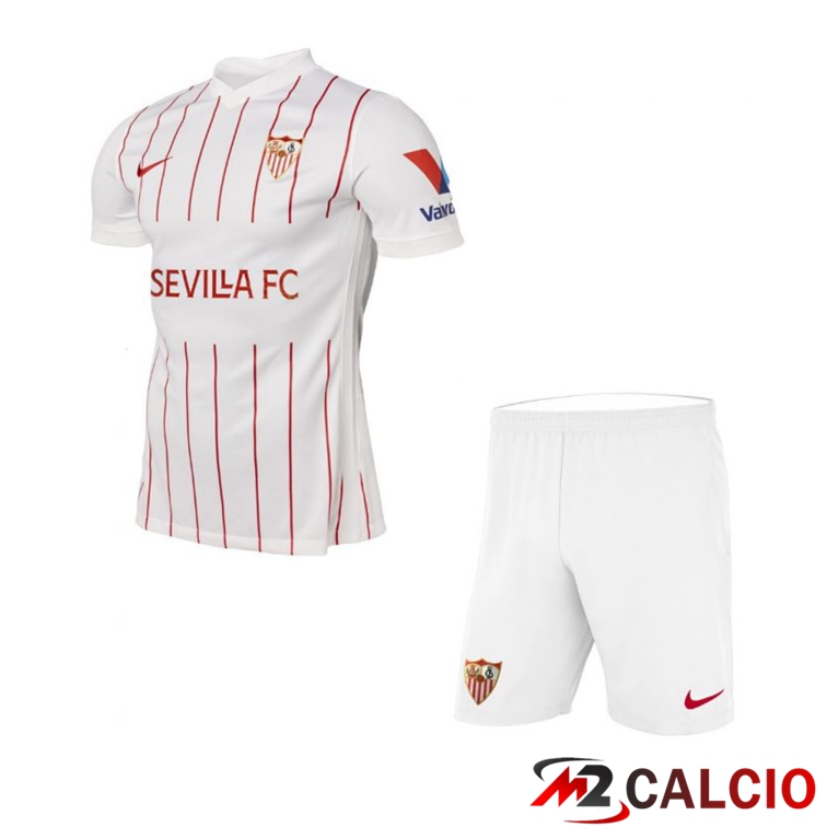 Maglie Calcio Personalizzate,Tute Calcio Squadre,Maglia Nazionale Italiana Calcio | Maglia Sevilla FC Bambino Prima Bianco 2021/2022