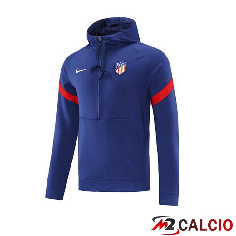 Maglie Calcio Personalizzate,Tute Calcio Squadre,Maglia Nazionale Italiana Calcio | Felpa Cappuccio Atletico Madrid Blu 2021/2022