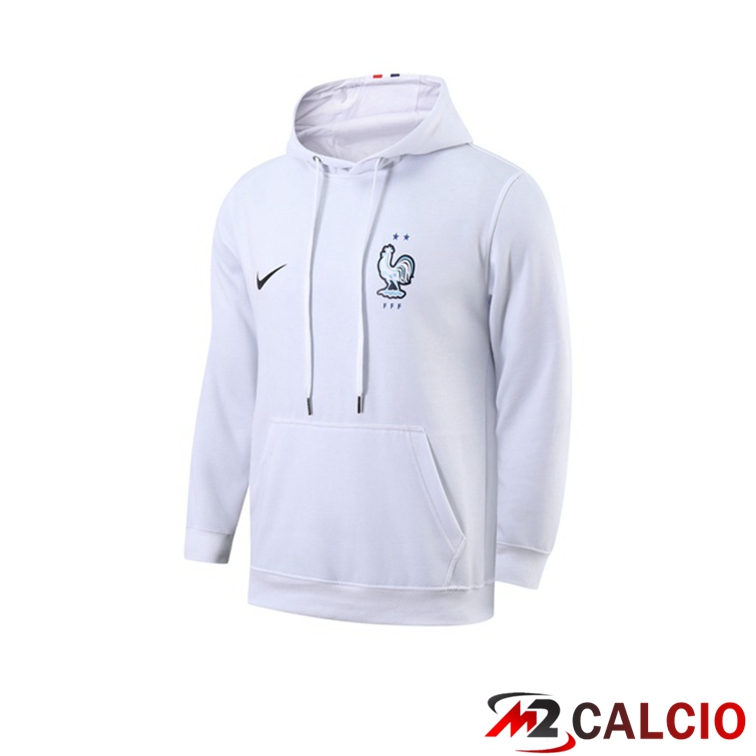 Maglie Calcio Personalizzate,Tute Calcio Squadre,Maglia Nazionale Italiana Calcio | Felpa Cappuccio Francia Bianco 2021/2022
