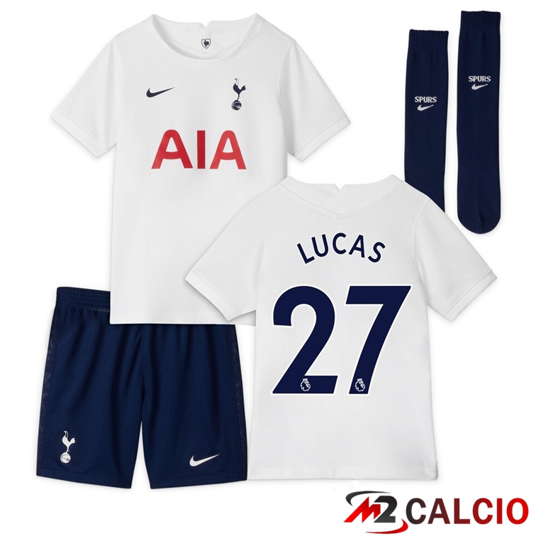 Maglie Calcio Personalizzate,Tute Calcio Squadre,Maglia Nazionale Italiana Calcio | Maglia Tottenham Hotspur (LUCAS 27) Bambino Prima Bianco 2021/2022