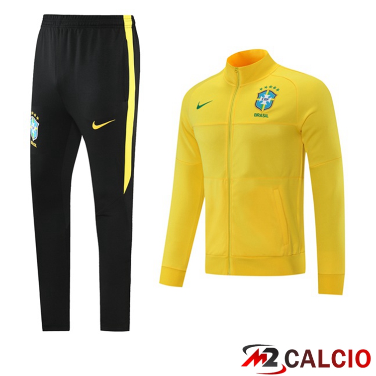 Maglie Calcio Personalizzate,Tute Calcio Squadre,Maglia Nazionale Italiana Calcio | Insieme Tuta Calcio - Giacca Brasile Giallo 2021/2022
