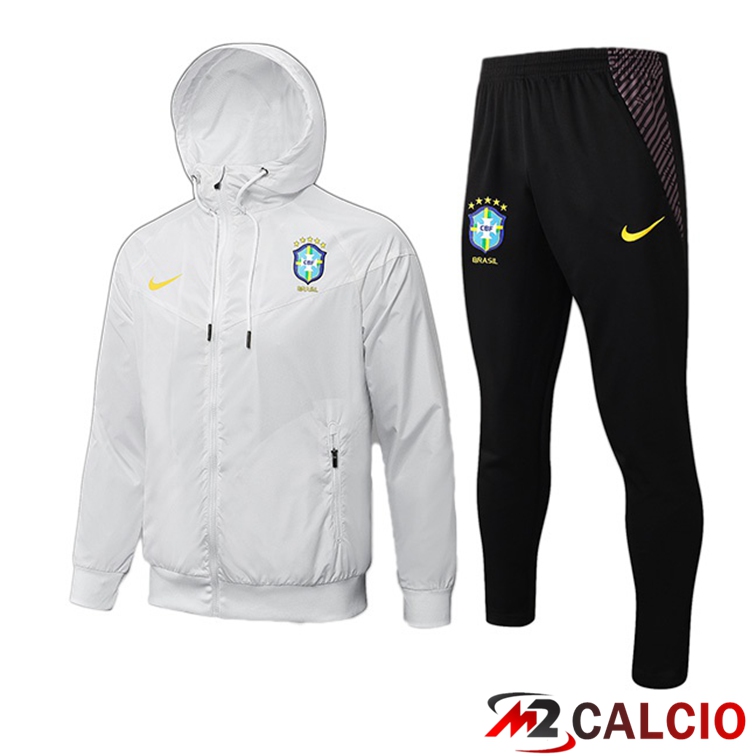 Maglie Calcio Personalizzate,Tute Calcio Squadre,Maglia Nazionale Italiana Calcio | Giacca Con Cappuccio Tuta Brasile Bianco 2021/2022