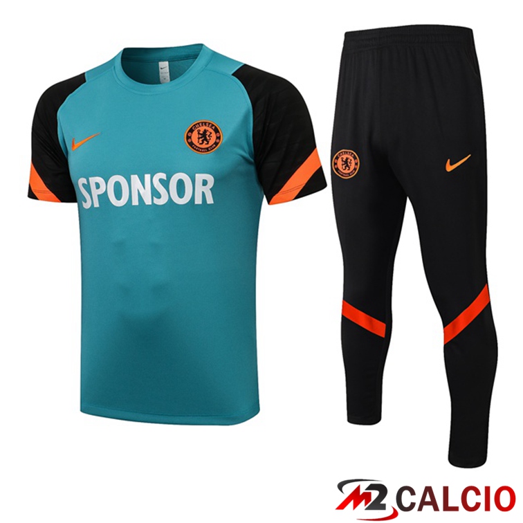 Maglie Calcio Personalizzate,Tute Calcio Squadre,Maglia Nazionale Italiana Calcio | Maglia Allenamento FC Chelsea + Pantaloni Verde 2021/2022