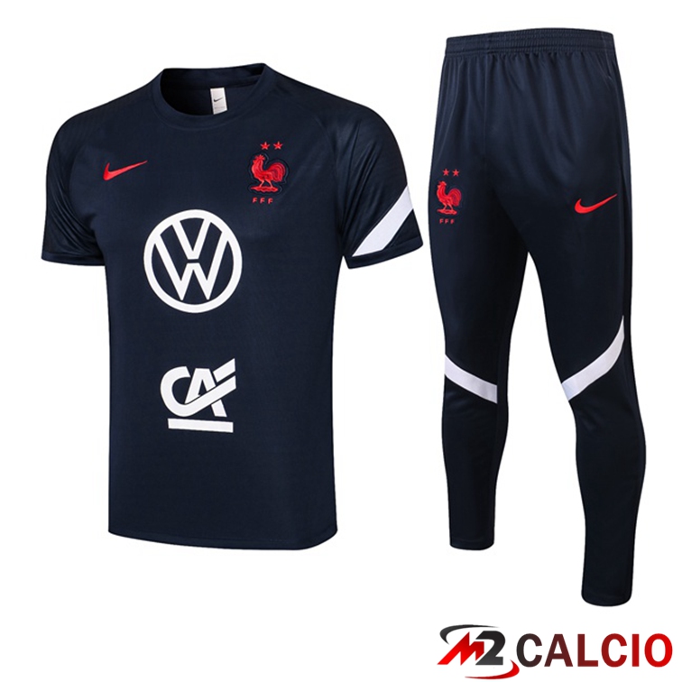 Maglie Calcio Personalizzate,Tute Calcio Squadre,Maglia Nazionale Italiana Calcio | Maglia Allenamento Francia + Pantaloni Blu Reale 2021/2022