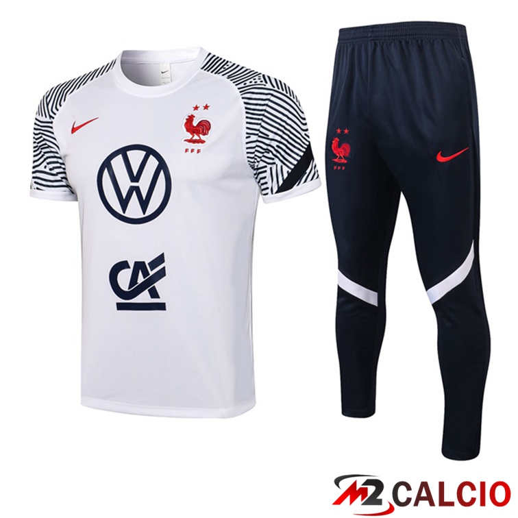 Maglie Calcio Personalizzate,Tute Calcio Squadre,Maglia Nazionale Italiana Calcio | Maglia Allenamento Francia + Pantaloni Bianco 2021/2022