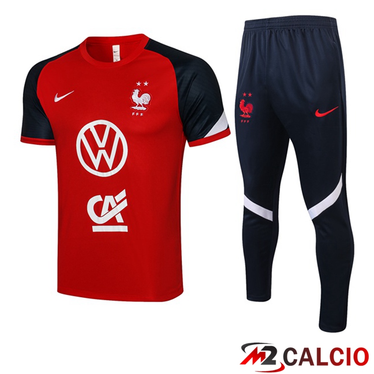 Maglie Calcio Personalizzate,Tute Calcio Squadre,Maglia Nazionale Italiana Calcio | Maglia Allenamento Francia + Pantaloni Rosso 2021/2022